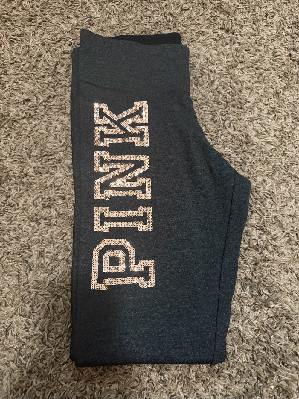 Victoria's Secret PINK Dark Gray Leggings with Rose Gold Sequin Logo